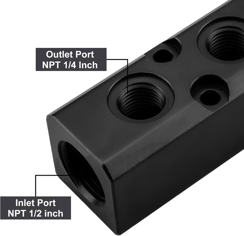 MARSTEK Air Manifold, 5 Way 7 Port Air Compressor Manifold, Air Hose Inline Manifold Block Splitter, Pneumatic Manifold Air Distribution Block, NPT 1/2 Inch Supply Port, NPT 1/4 Inch Output Port（black） - Image 3